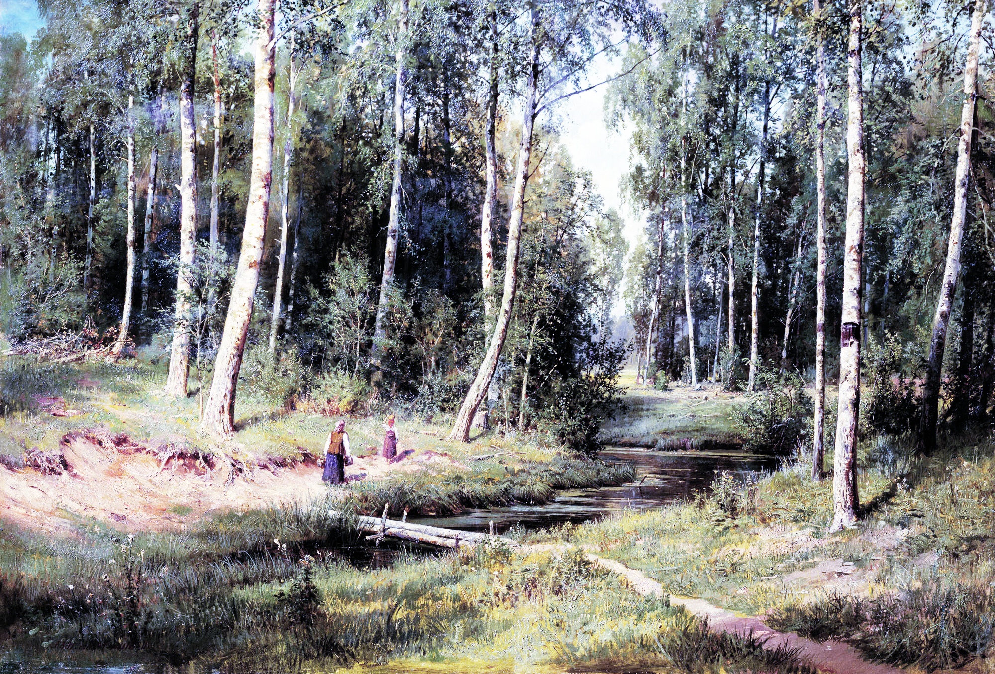 a Isabella Thistledown painting of a forest with a stream